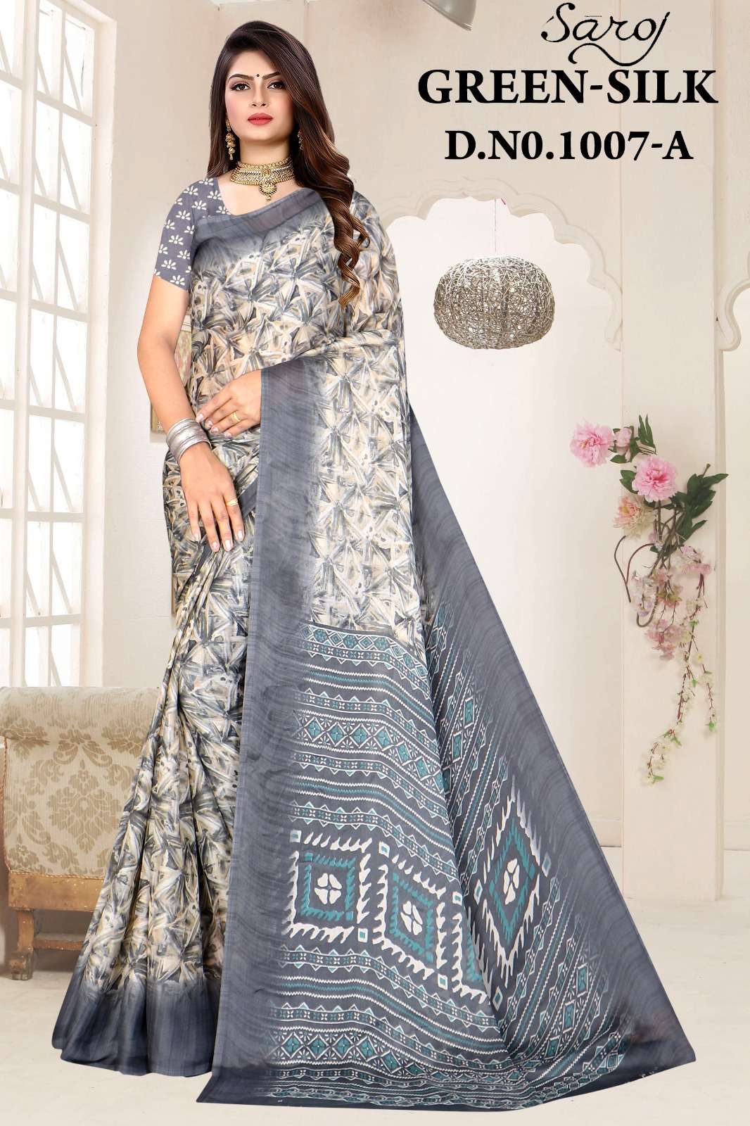 Saroj Green silk-7 Casual Moss chiffon crushed printed Saree Wholesale catalog