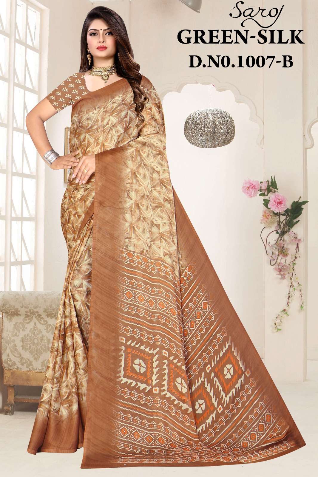 Saroj Green silk-7 Casual Moss chiffon crushed printed Saree Wholesale catalog