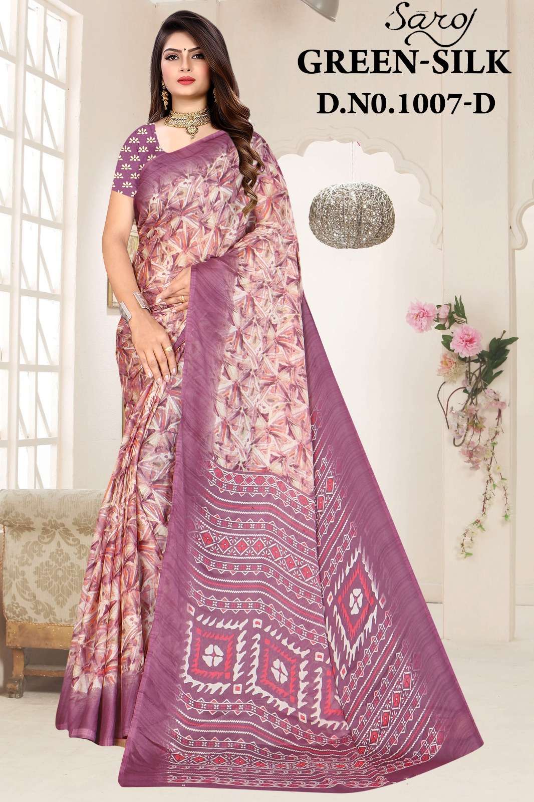 Saroj Green silk-7 Casual Moss chiffon crushed printed Saree Wholesale catalog