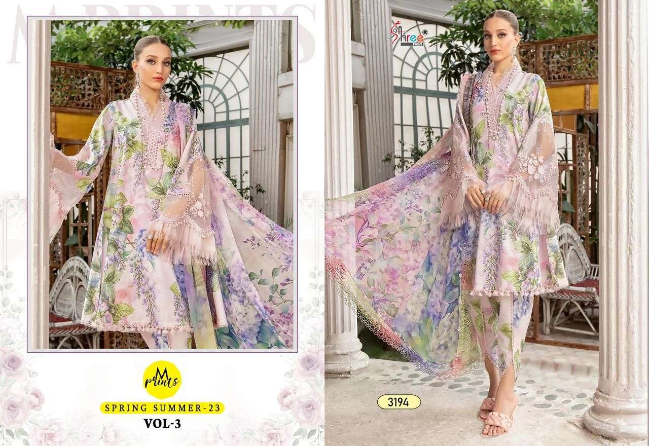 Shree M Prints Spring Summer 23 Vol 3 Chiffon Dupatta Salwar kameez Wholesale catalog