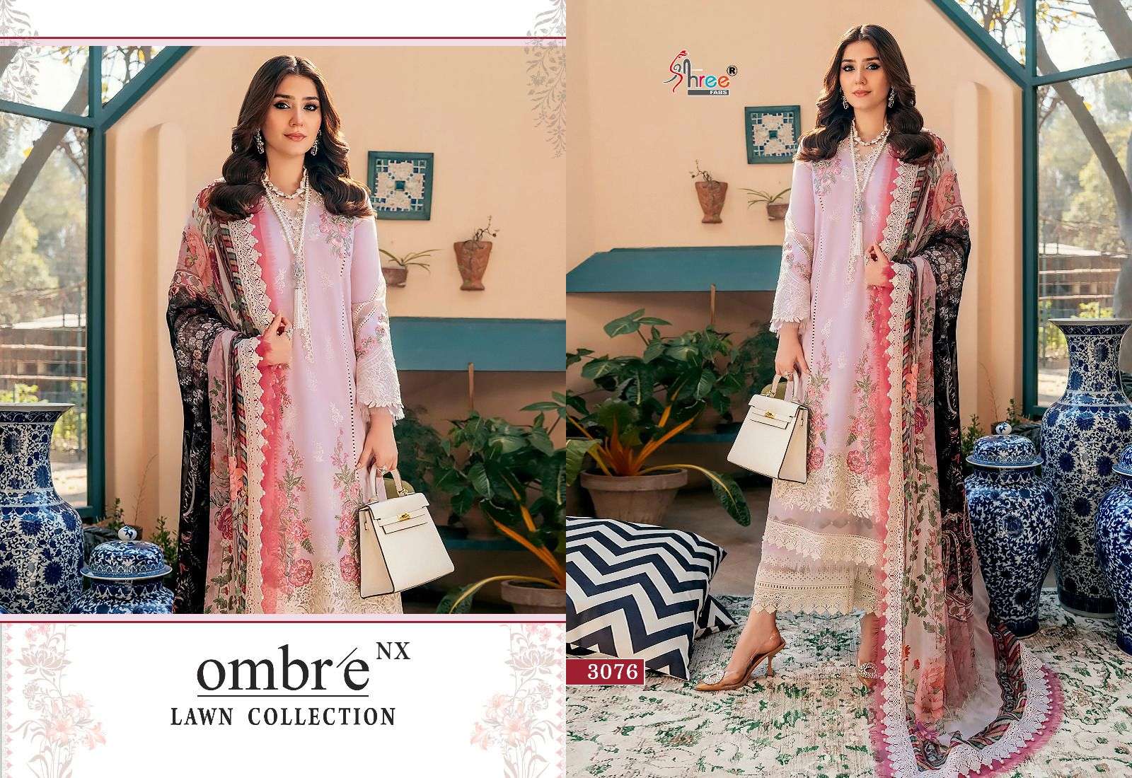 Shree Ombre Nx Lawn Collection Chiffon Dupatta Salwar Suits Wholesale catalog