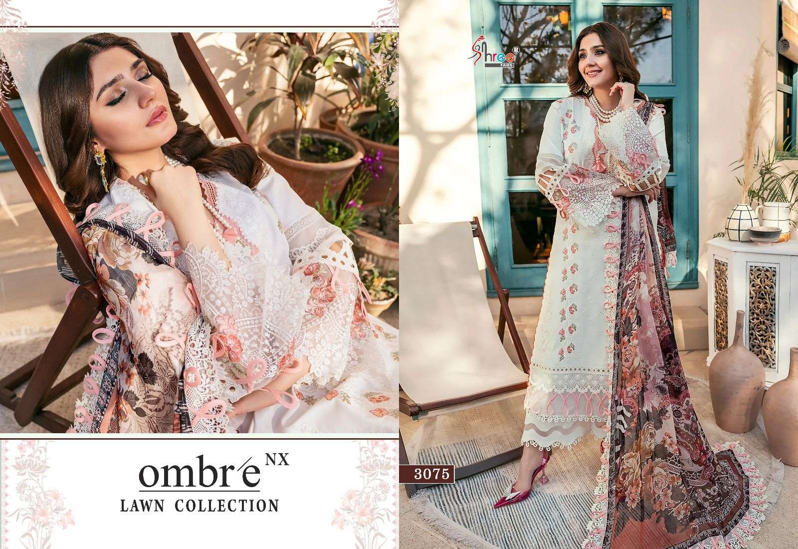 Shree Ombre Nx Lawn Collection Chiffon Dupatta Salwar Suits Wholesale catalog