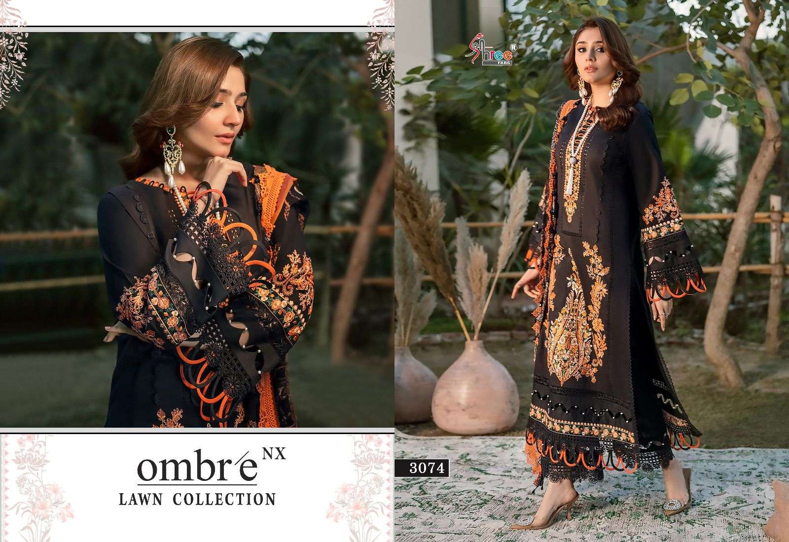 Shree Ombre Nx Lawn Collection Chiffon Dupatta Salwar Suits Wholesale catalog