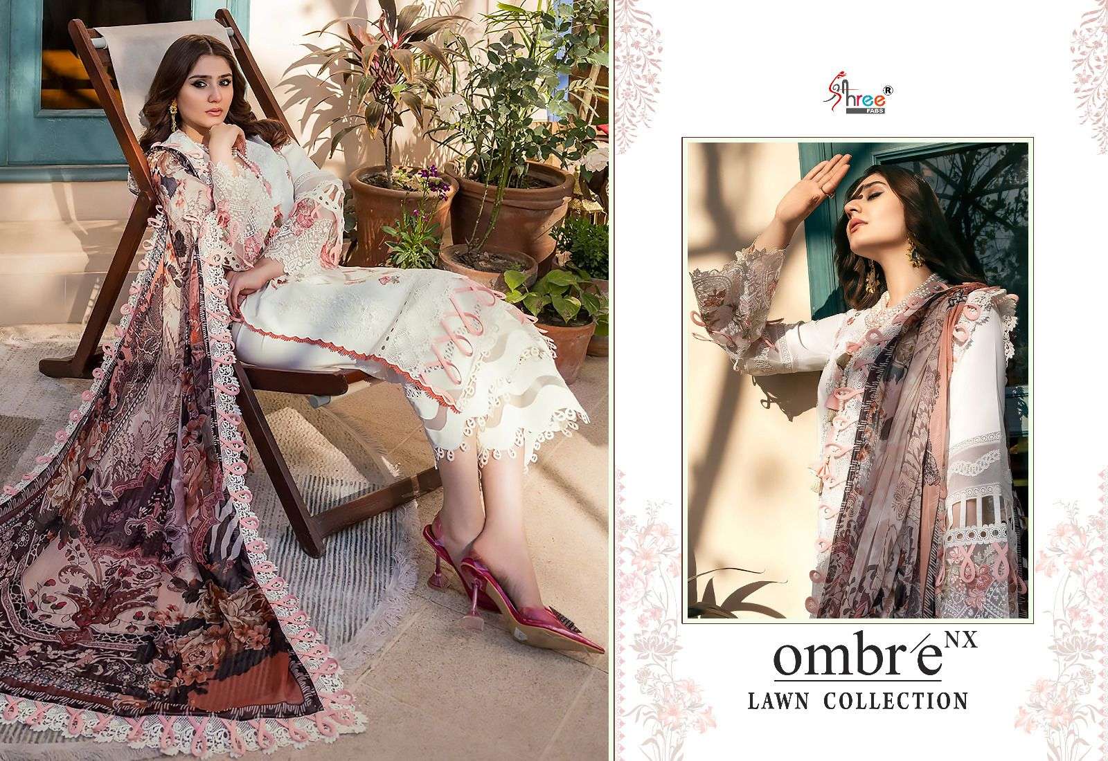 Shree Ombre Nx Lawn Collection Chiffon Dupatta Salwar Suits Wholesale catalog