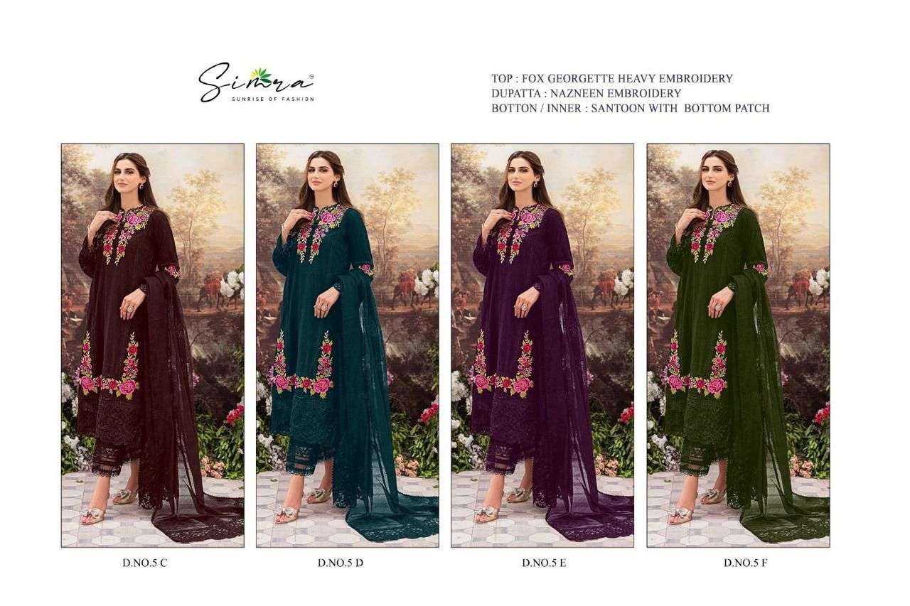 SIMRA D-5 C TO F FOX GEORGETTE HEAVY EMBROIDERED Salwar Kameez Wholesale catalog