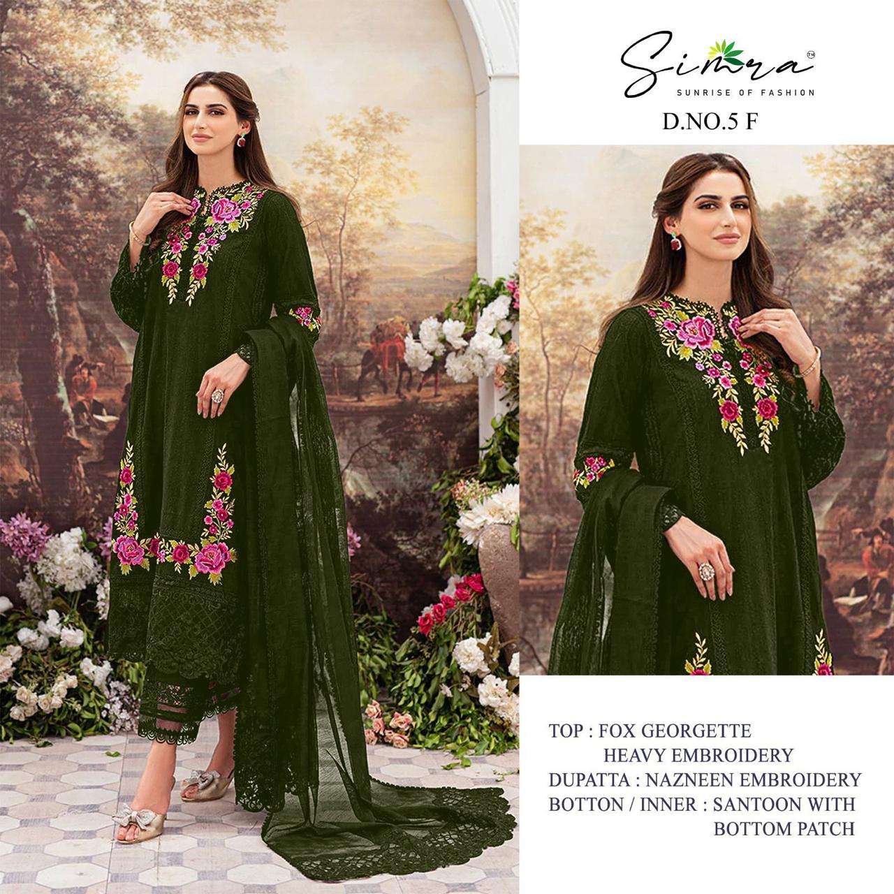 SIMRA D-5 C TO F FOX GEORGETTE HEAVY EMBROIDERED Salwar Kameez Wholesale catalog
