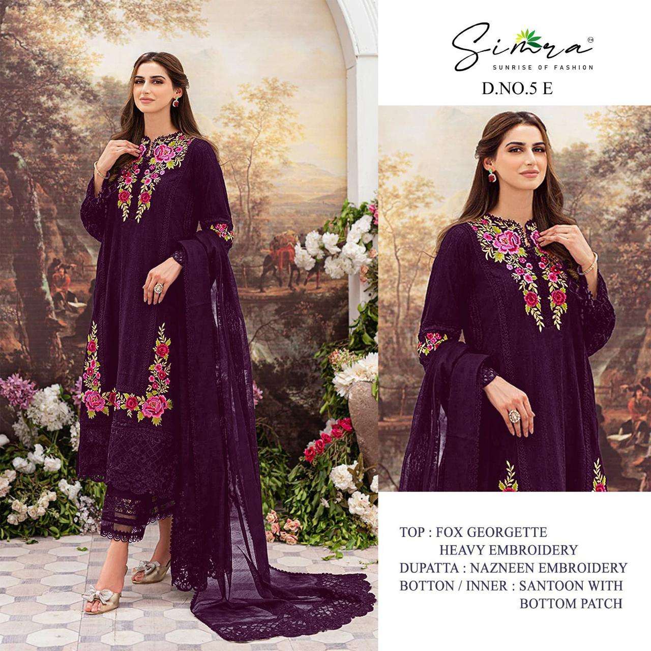 SIMRA D-5 C TO F FOX GEORGETTE HEAVY EMBROIDERED Salwar Kameez Wholesale catalog