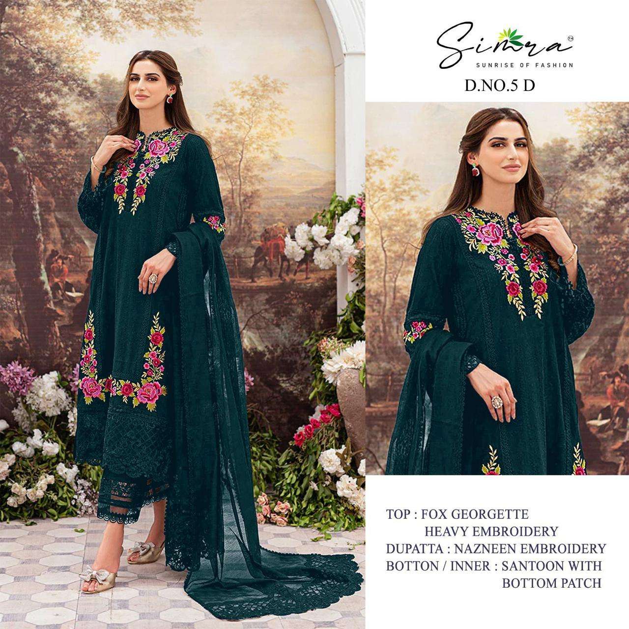 SIMRA D-5 C TO F FOX GEORGETTE HEAVY EMBROIDERED Salwar Kameez Wholesale catalog