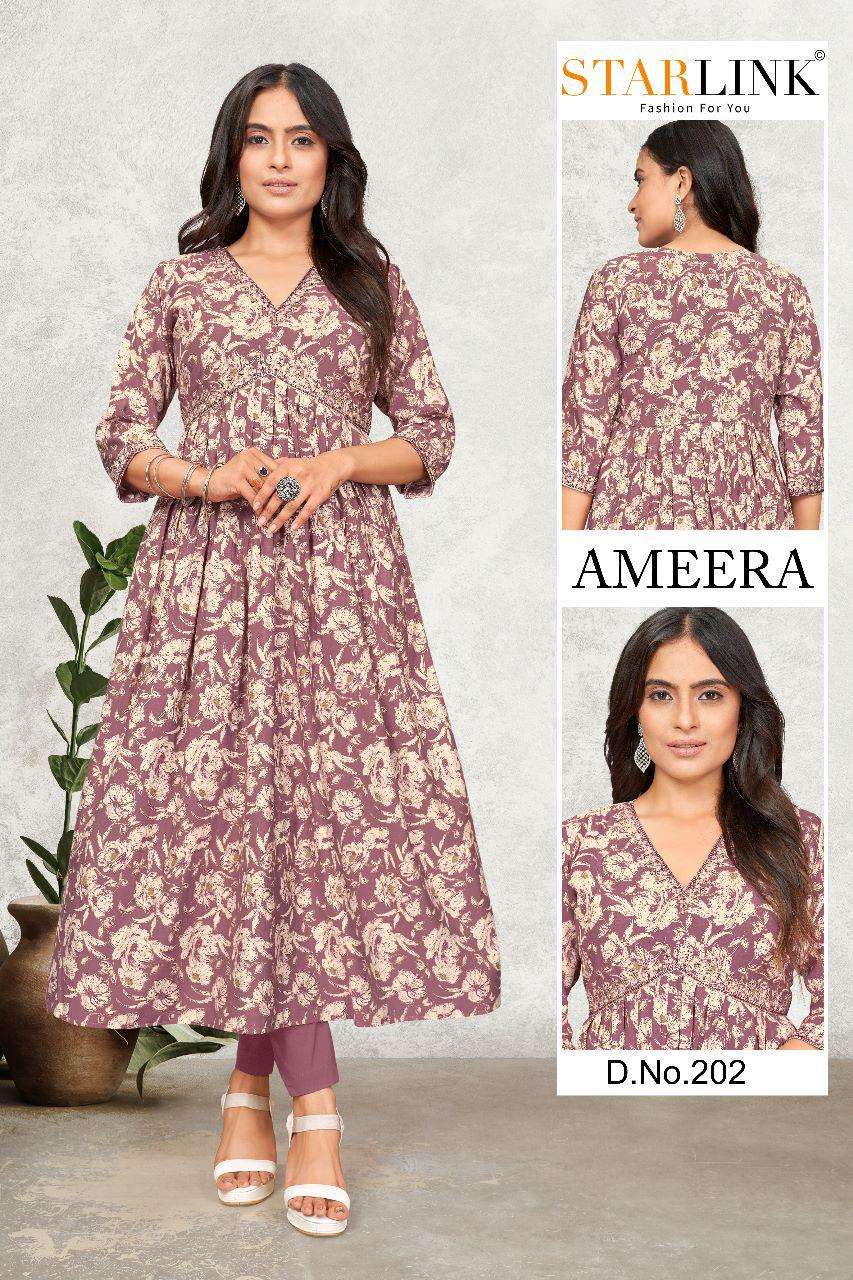 STARLINK AMEERA D - 202 Naira Cut Kurti Wholesale catalog