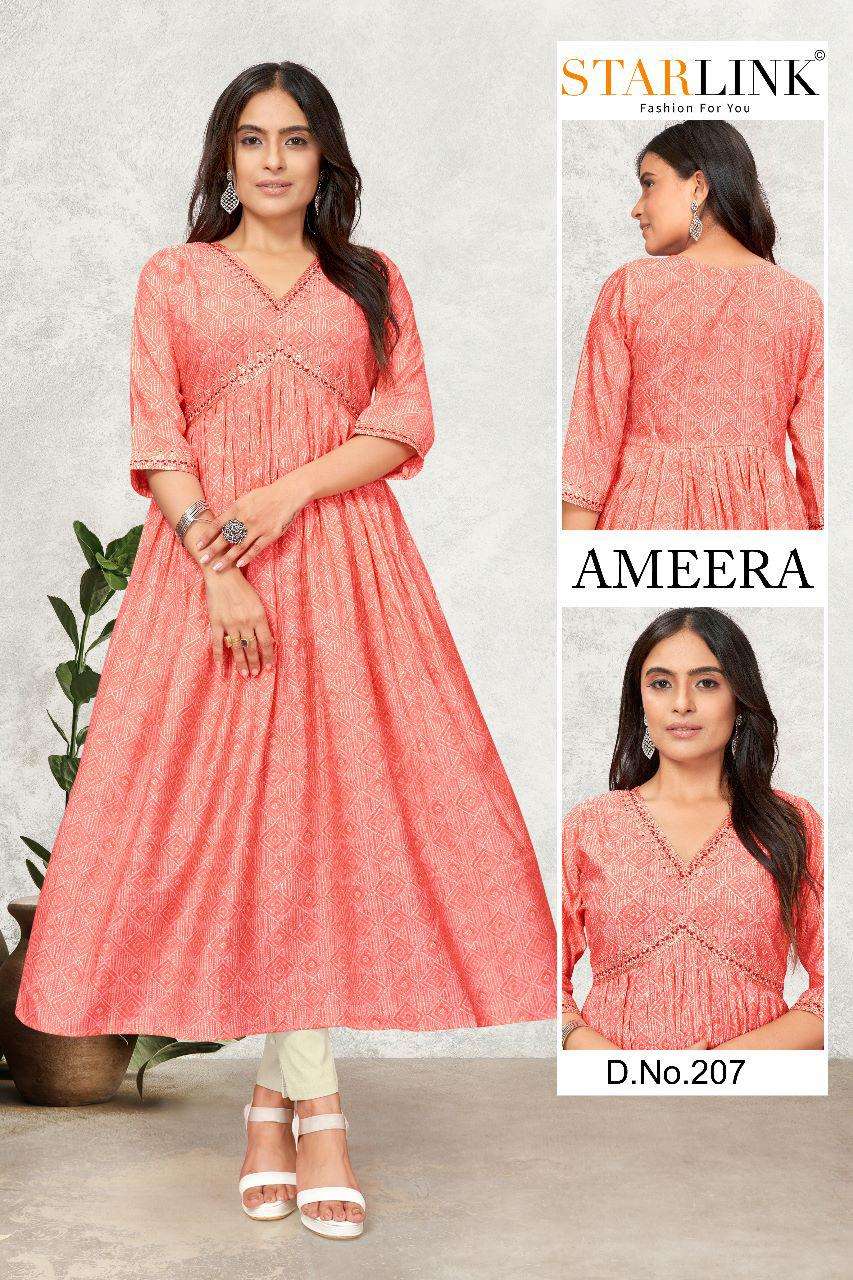 STARLINK AMEERA D - 207 Naira Cut Kurti Wholesale catalog