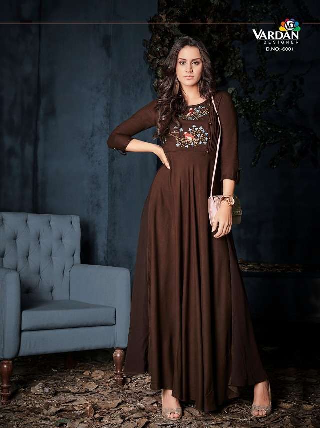 Vardan Designer Gulnaz Vol - 1 Riyon Long Kurti Wholesale catalog
