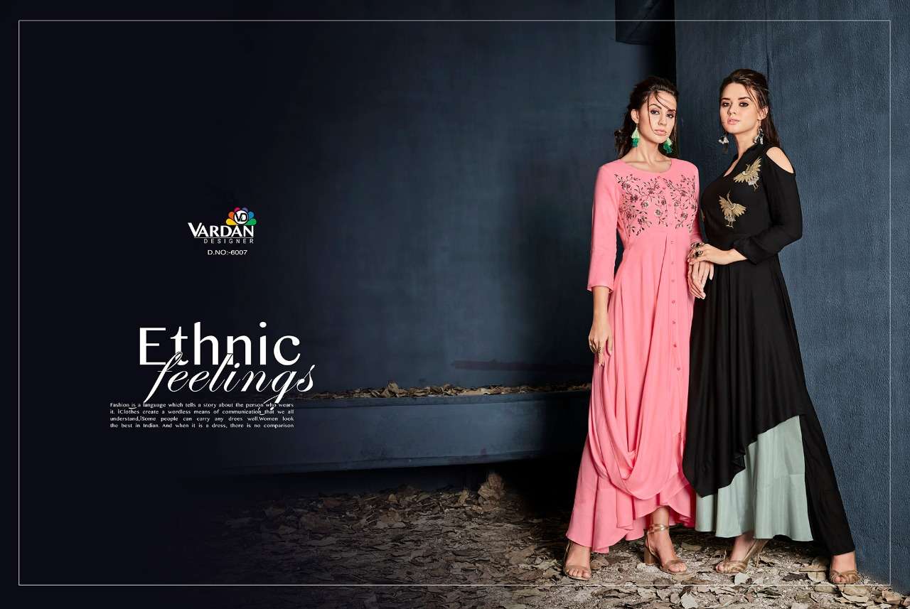 Vardan Designer Gulnaz Vol - 1 Riyon Long Kurti Wholesale catalog
