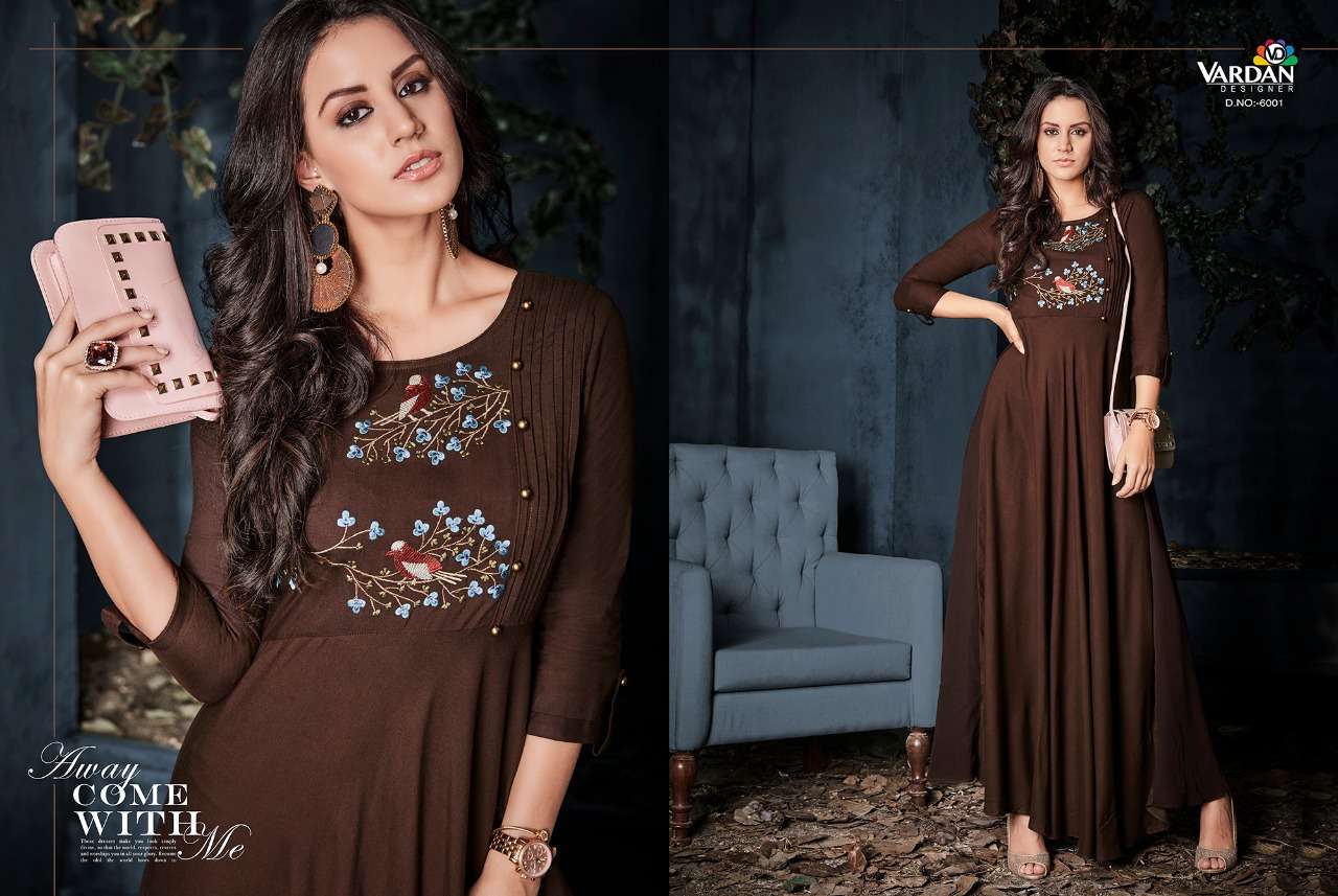 Vardan Designer Gulnaz Vol - 1 Riyon Long Kurti Wholesale catalog