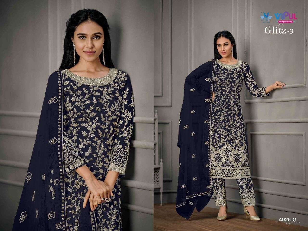 VIPUL GLITZ - 3 Dress Materials Wholesale catalog