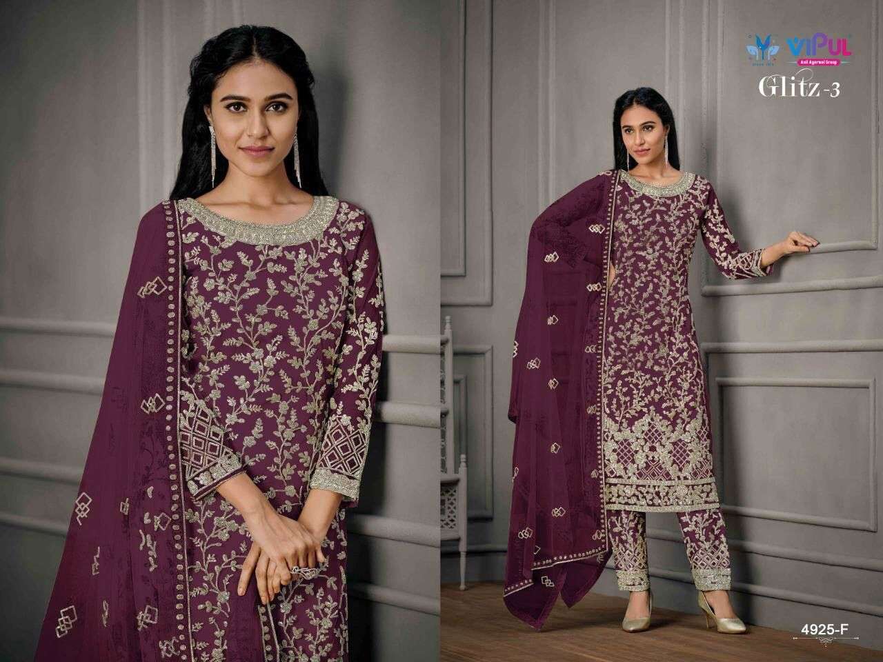 VIPUL GLITZ - 3 Dress Materials Wholesale catalog