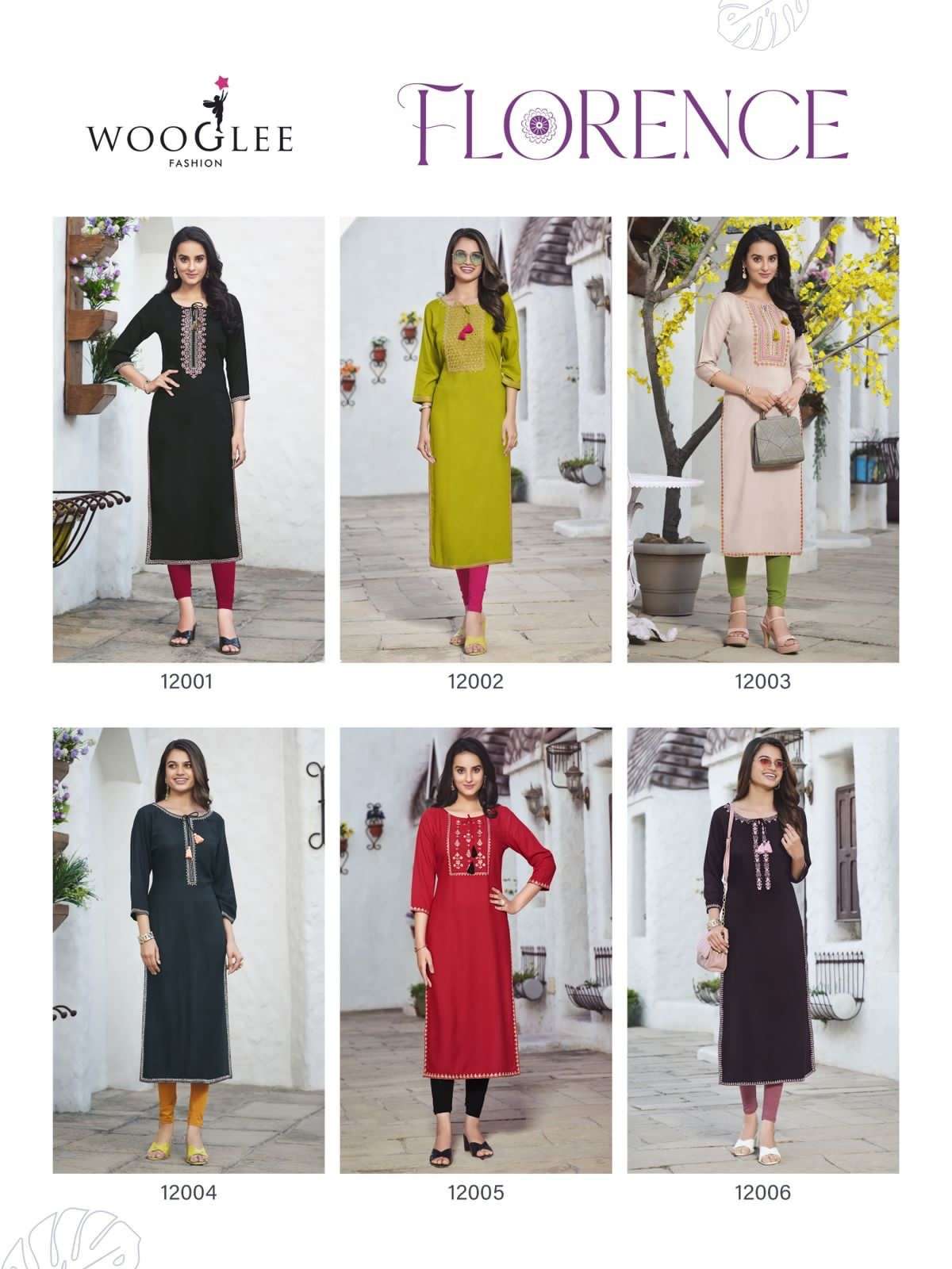 Wooglee FLORANCE Rayon Buti Kurti Wholesale catalog