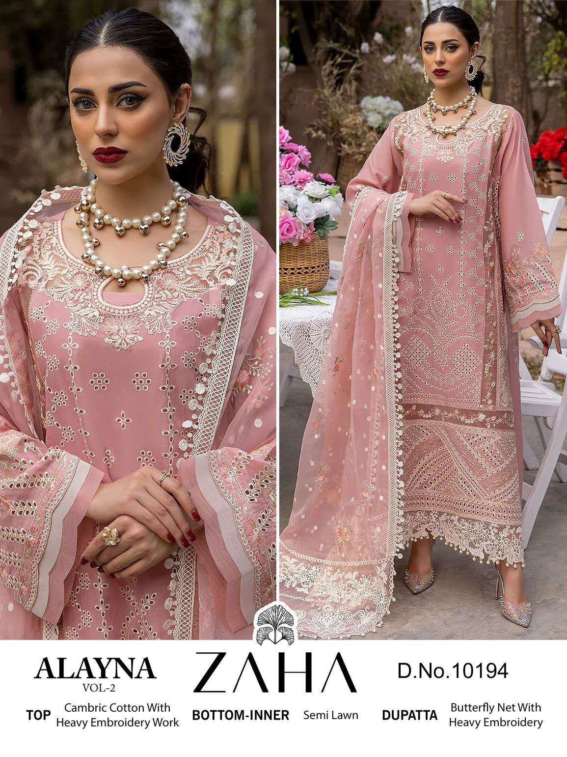 Zaha Alayna Vol 2 Embroidery Cambric Cotton Pakistani Salwar Suits Wholesale catalog