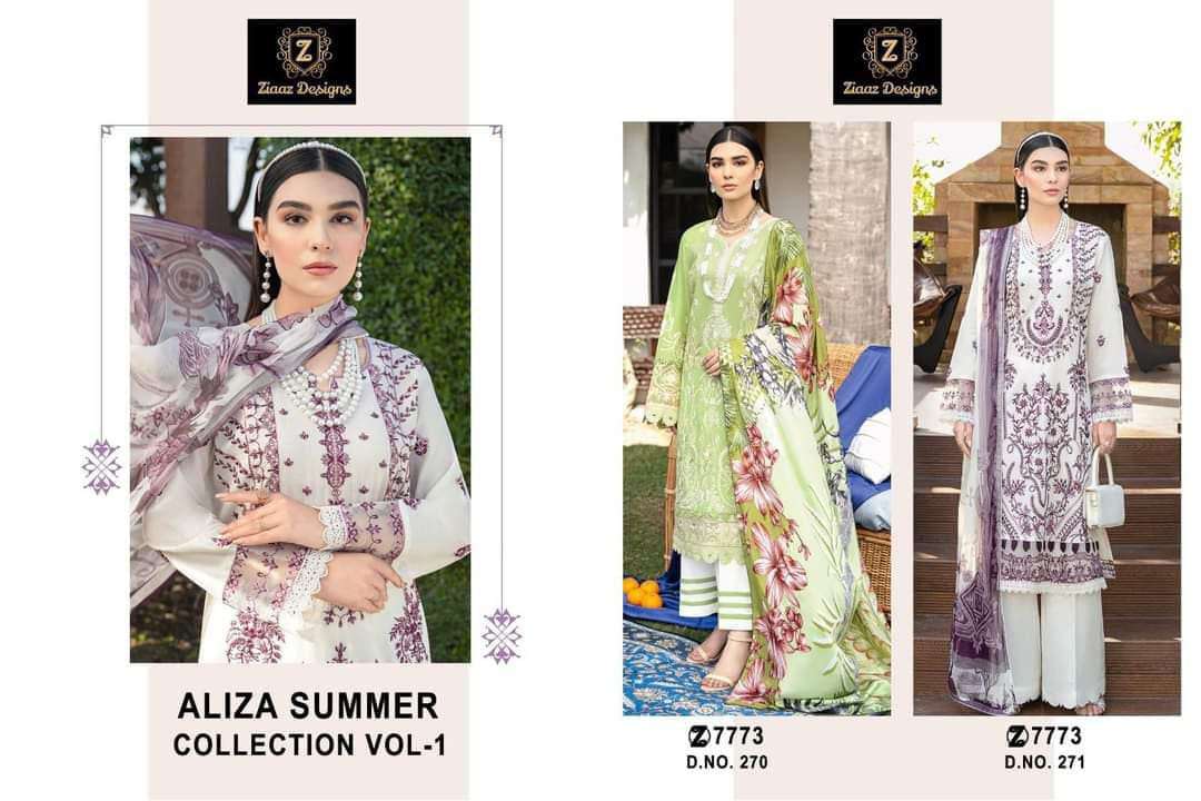 Ziaaz Aliza Summer 270 And 271 Cambric Cotton Pakistani Suits Wholesale catalog