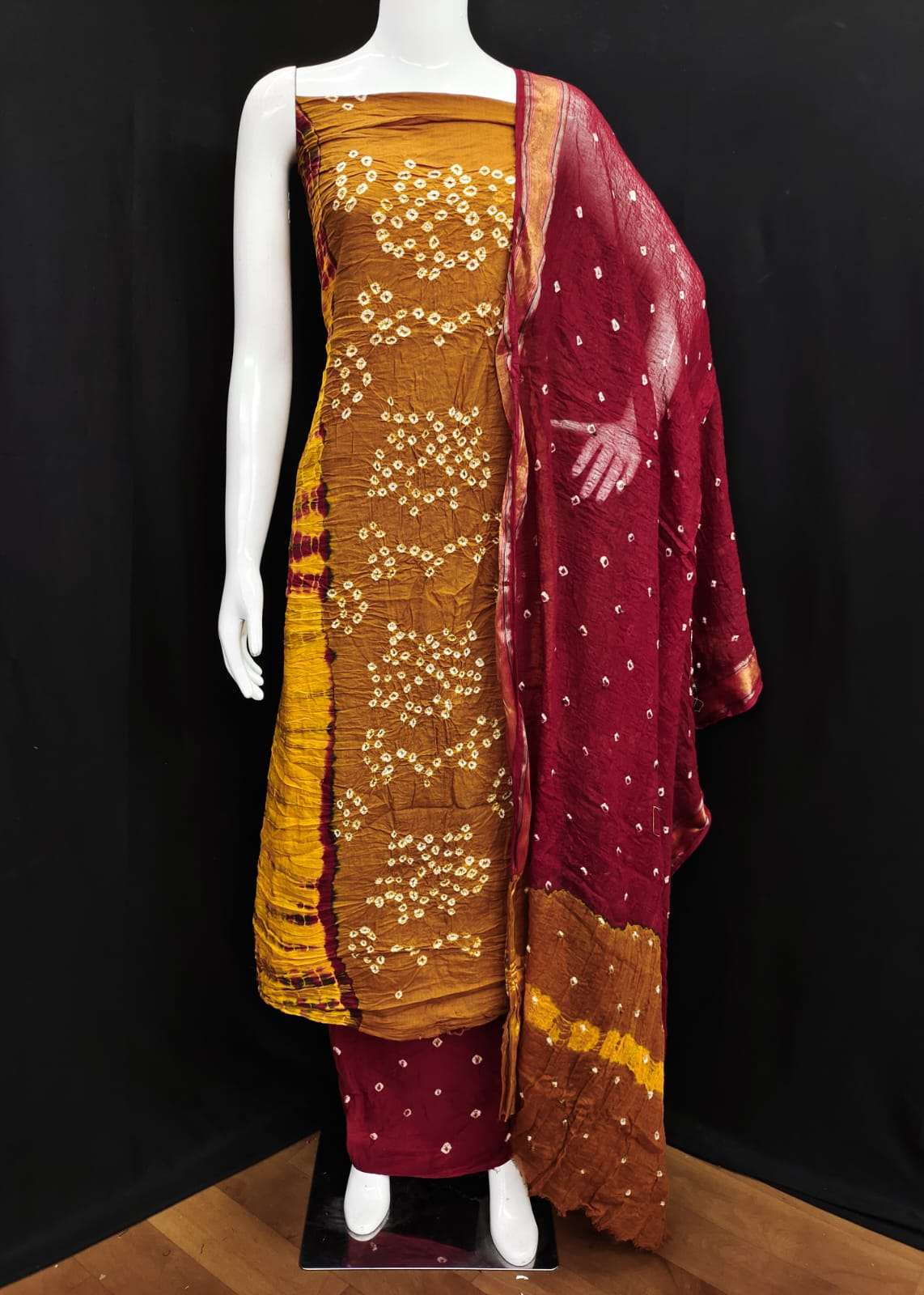 3D Cotton HAND BANDHEJ Bandhej Dress Material Wholesale catalog