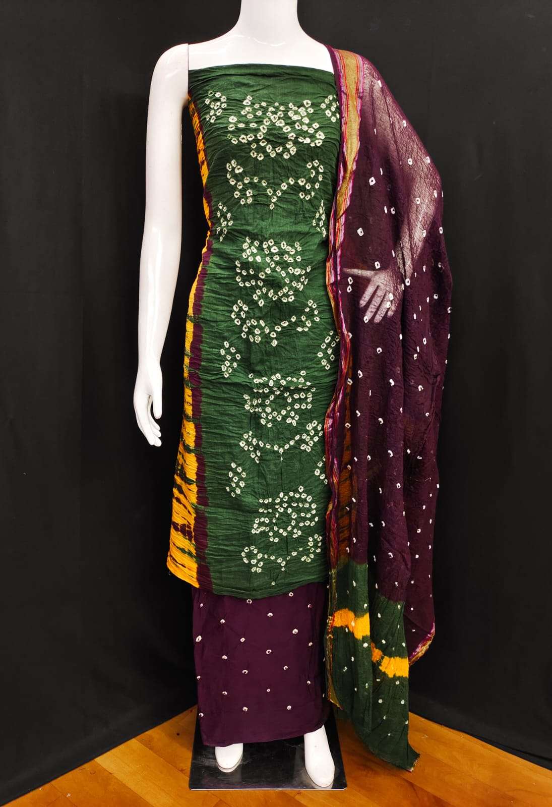 3D Cotton HAND BANDHEJ Bandhej Dress Material Wholesale catalog
