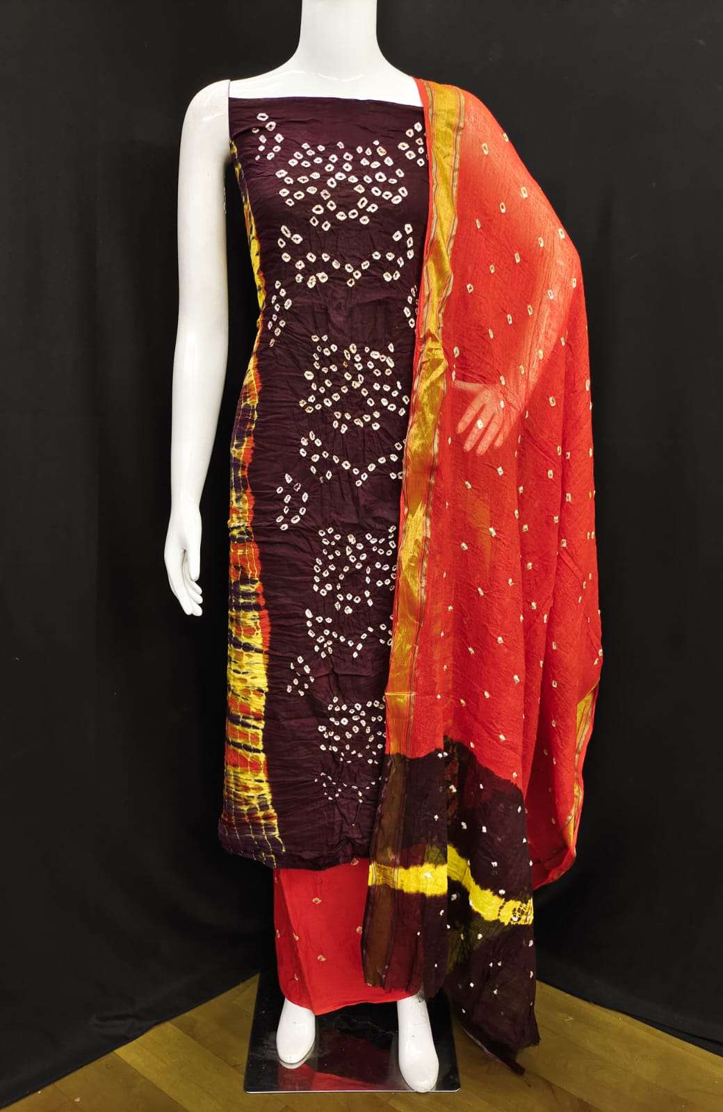 3D Cotton HAND BANDHEJ Bandhej Dress Material Wholesale catalog