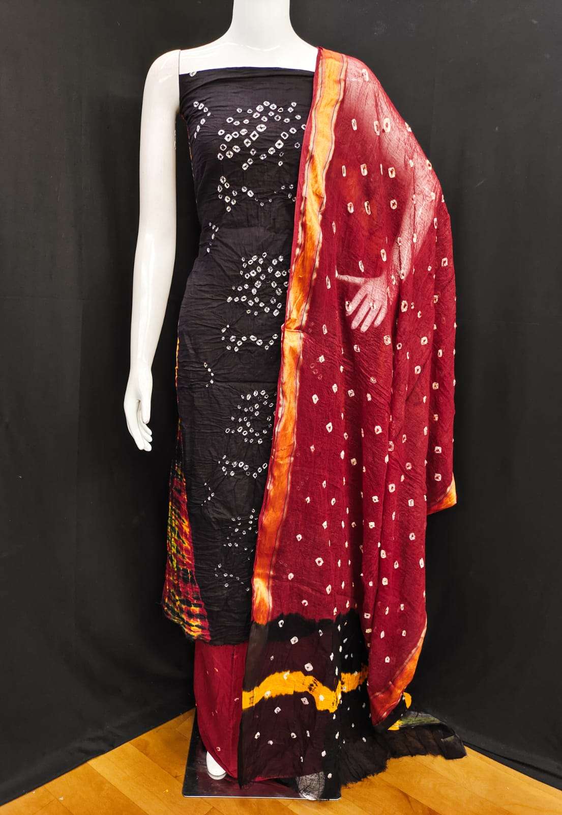 3D Cotton HAND BANDHEJ Bandhej Dress Material Wholesale catalog
