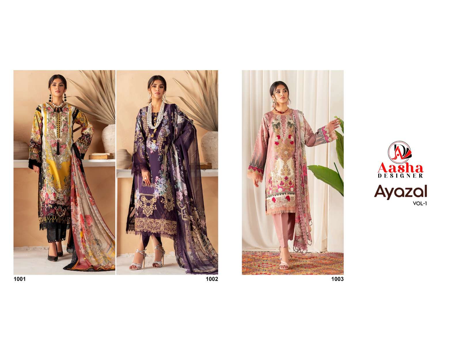 Aasha Ayazal Vol 1 Lawn Cotton Dupatta Pakisatni Salwar Suits Wholesale catalog
