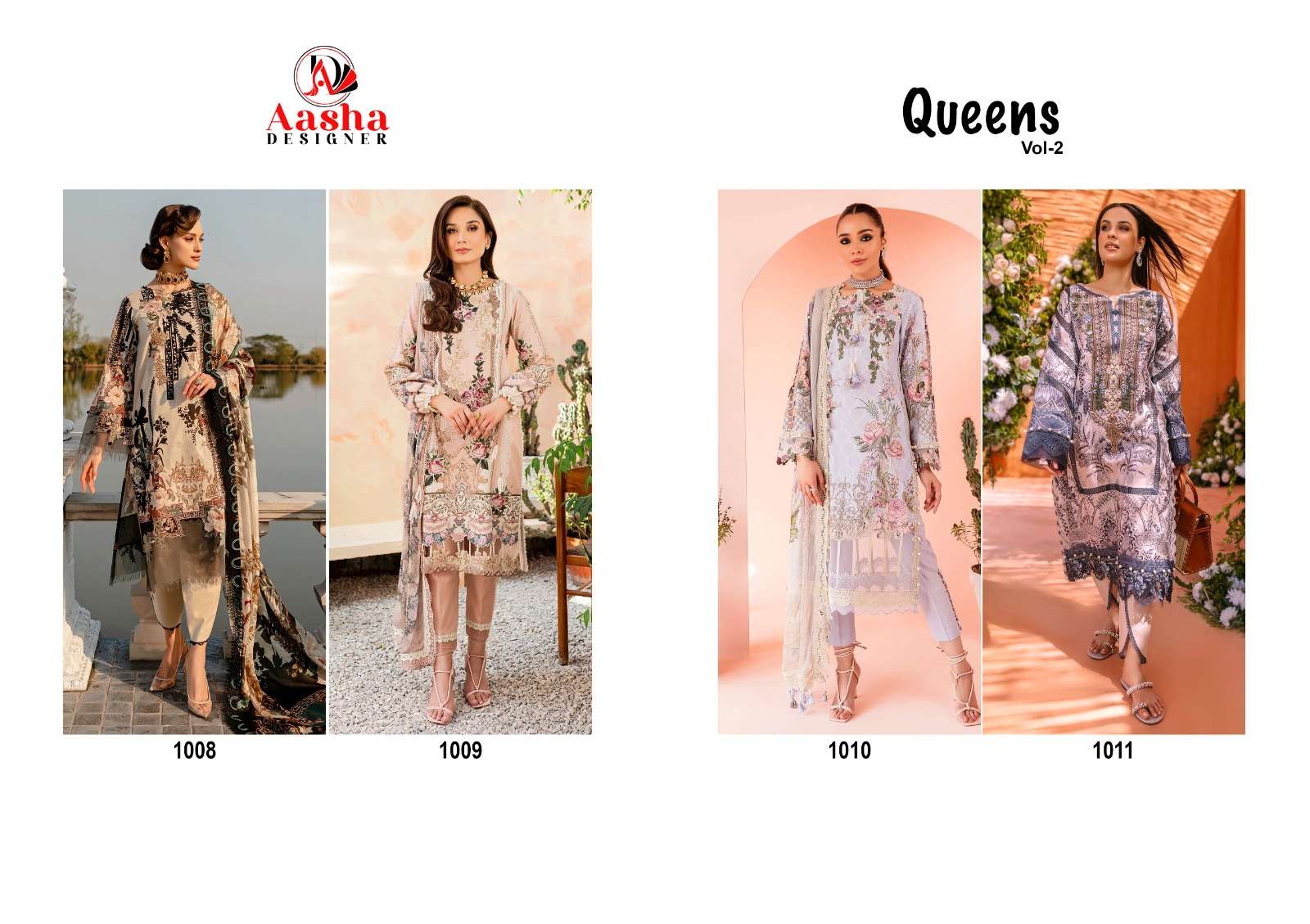 Aasha Queens Vol 2 Lawn Cotton Pakisatni Salwar Suits Wholesale catalog
