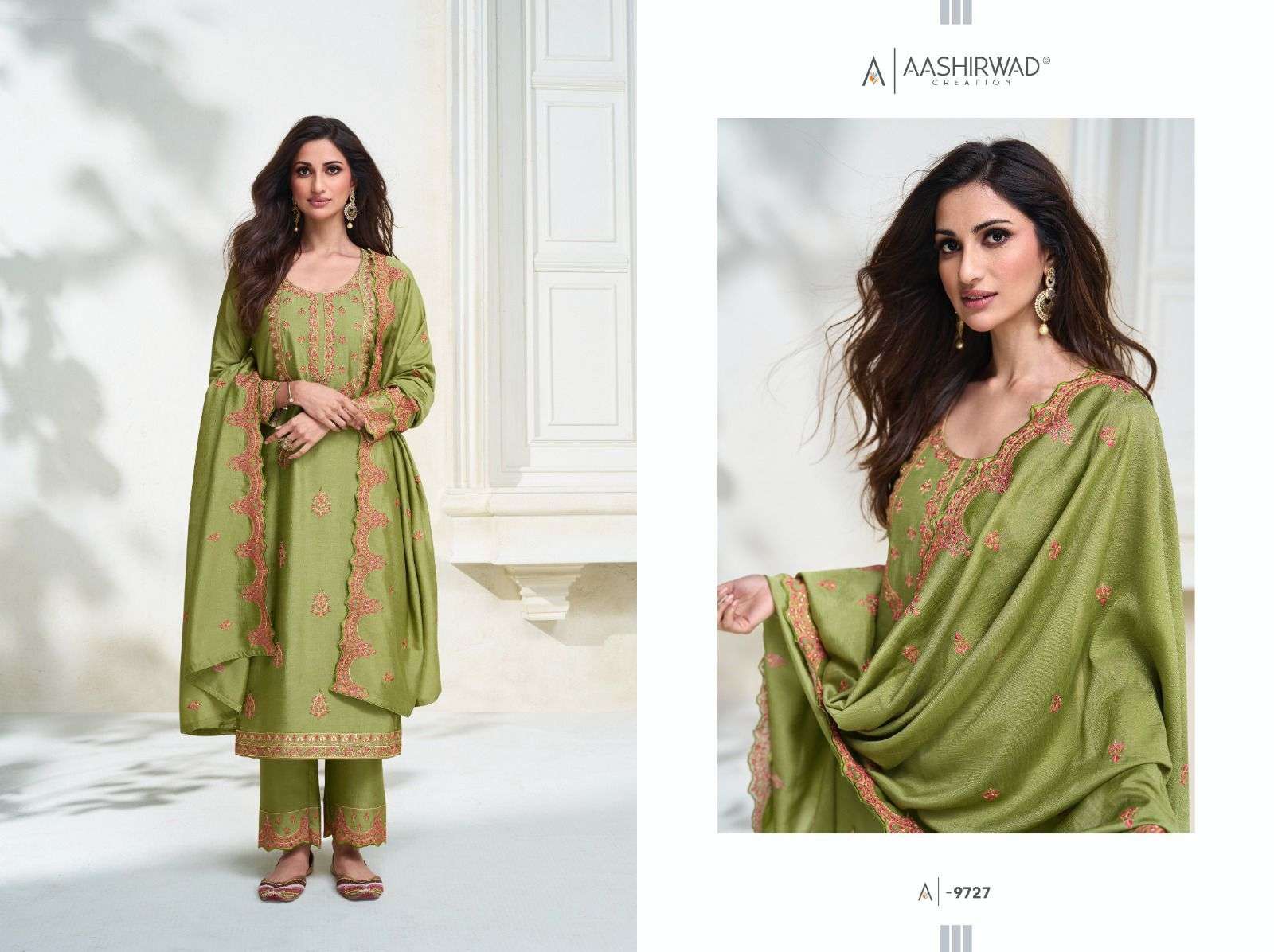 AASHIRWAD CREATION OLIVE   Salwar kameez Wholesale catalog