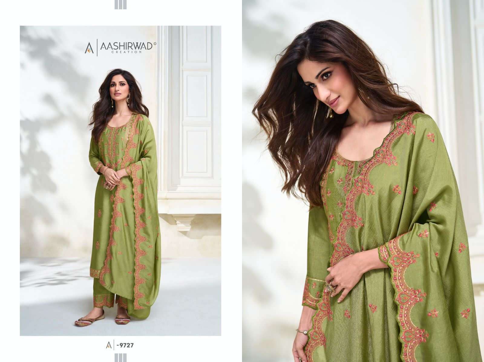 AASHIRWAD CREATION OLIVE   Salwar kameez Wholesale catalog