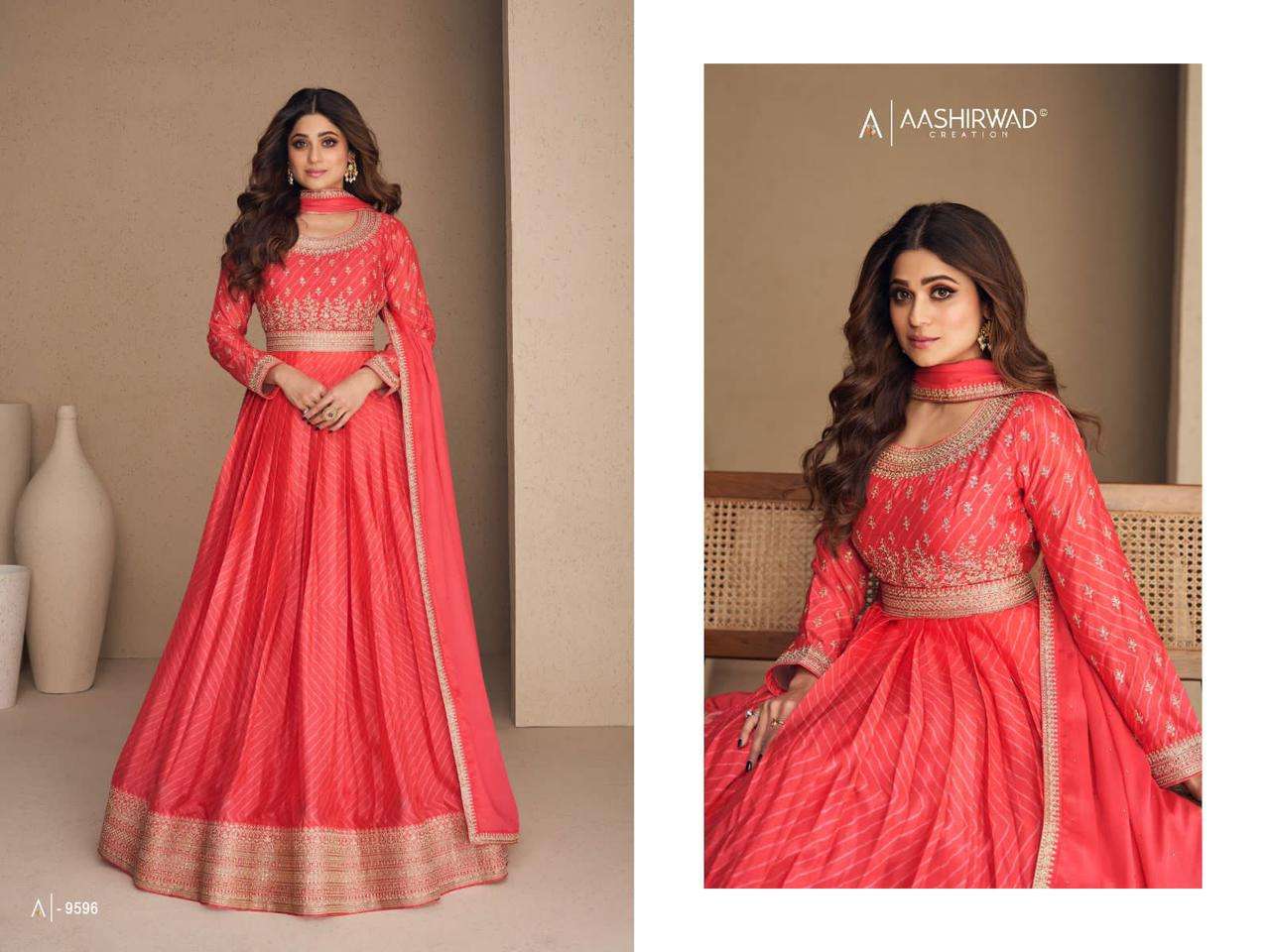 AASHIRWAD CREATION RANI SAHIBA CHINNON  SILK Gown Kurti Wholesale catalog