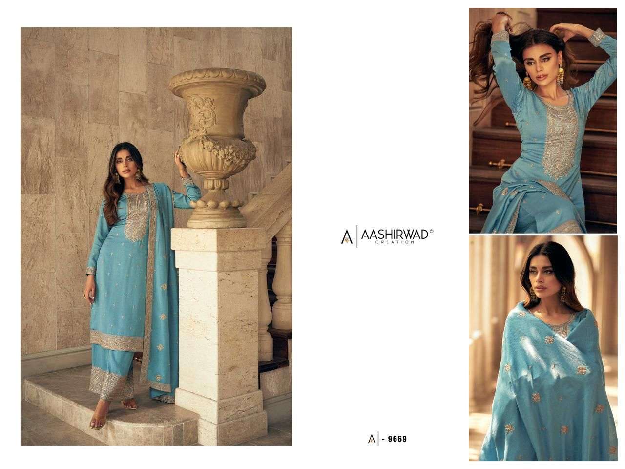 AASHIRWAD ZEEYA  MYNTRA SILK WITH SILK SANTOO Salwar kameez Wholesale catalog