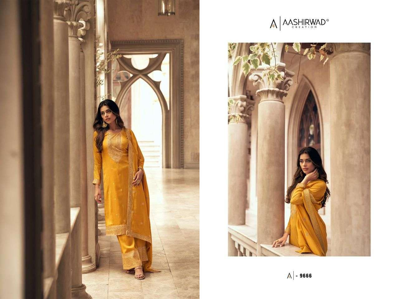 AASHIRWAD ZEEYA  MYNTRA SILK WITH SILK SANTOO Salwar kameez Wholesale catalog