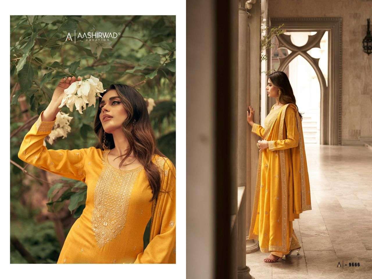 AASHIRWAD ZEEYA  MYNTRA SILK WITH SILK SANTOO Salwar kameez Wholesale catalog