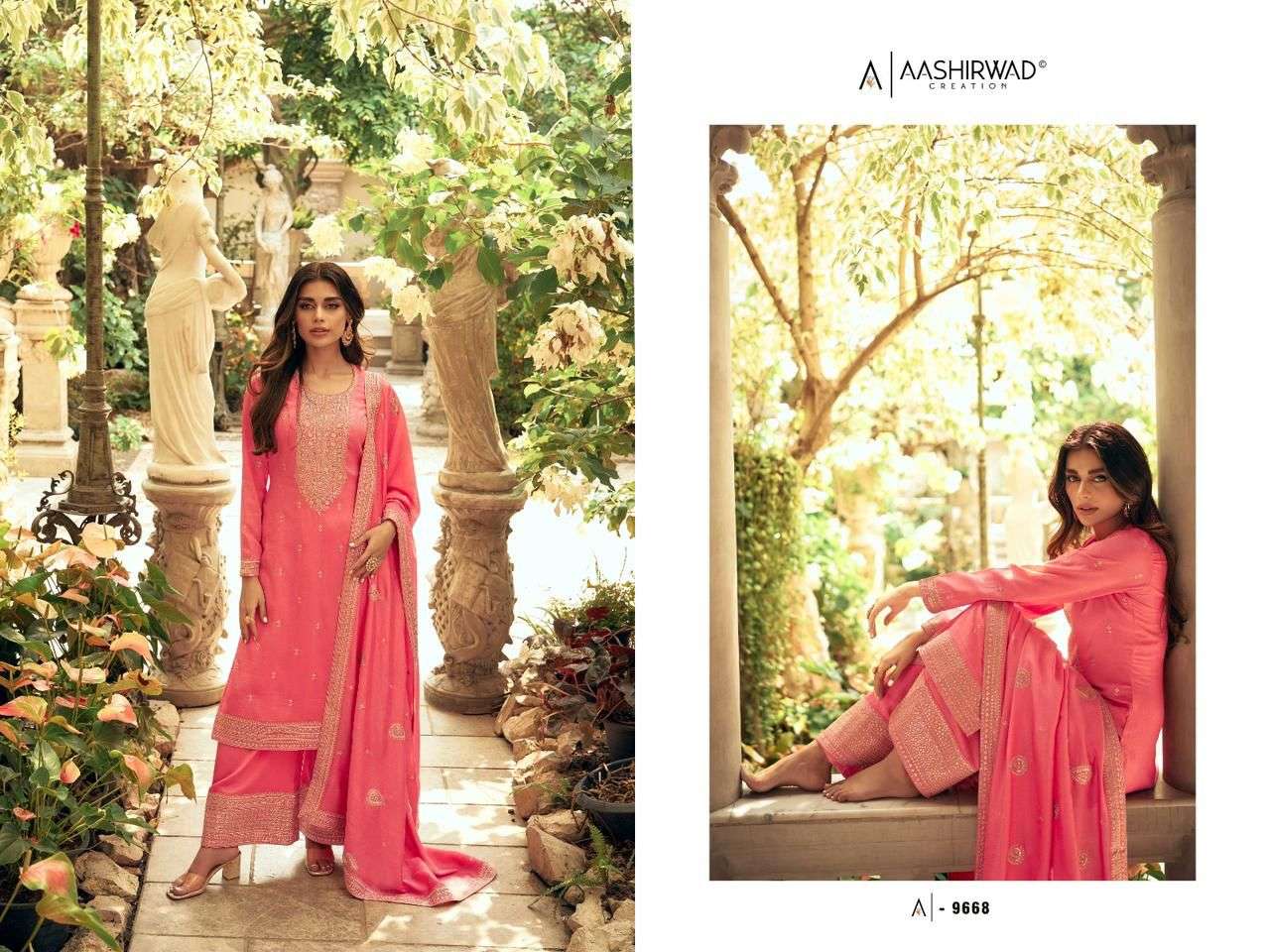 AASHIRWAD ZEEYA  MYNTRA SILK WITH SILK SANTOO Salwar kameez Wholesale catalog