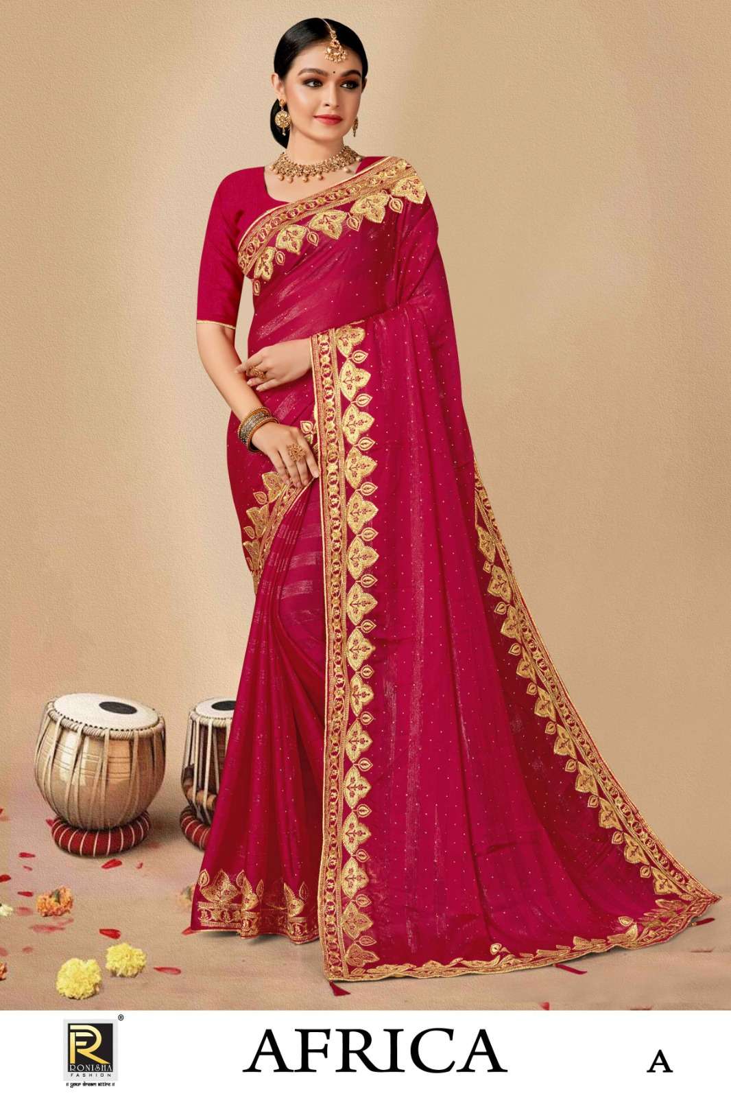 AFRICA  BY RONISHA SAREE  FANCY FABRICS SELF PETTERN WITH SIROSKI DIAMOND AND EMBROIDERY WORK SUPER HIT COLLECTION 