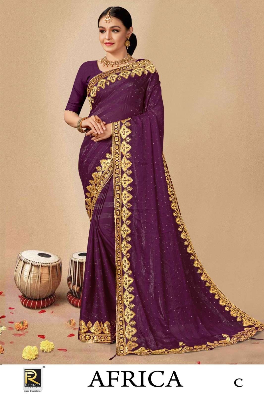 AFRICA  BY RONISHA SAREE  FANCY FABRICS SELF PETTERN WITH SIROSKI DIAMOND AND EMBROIDERY WORK SUPER HIT COLLECTION 