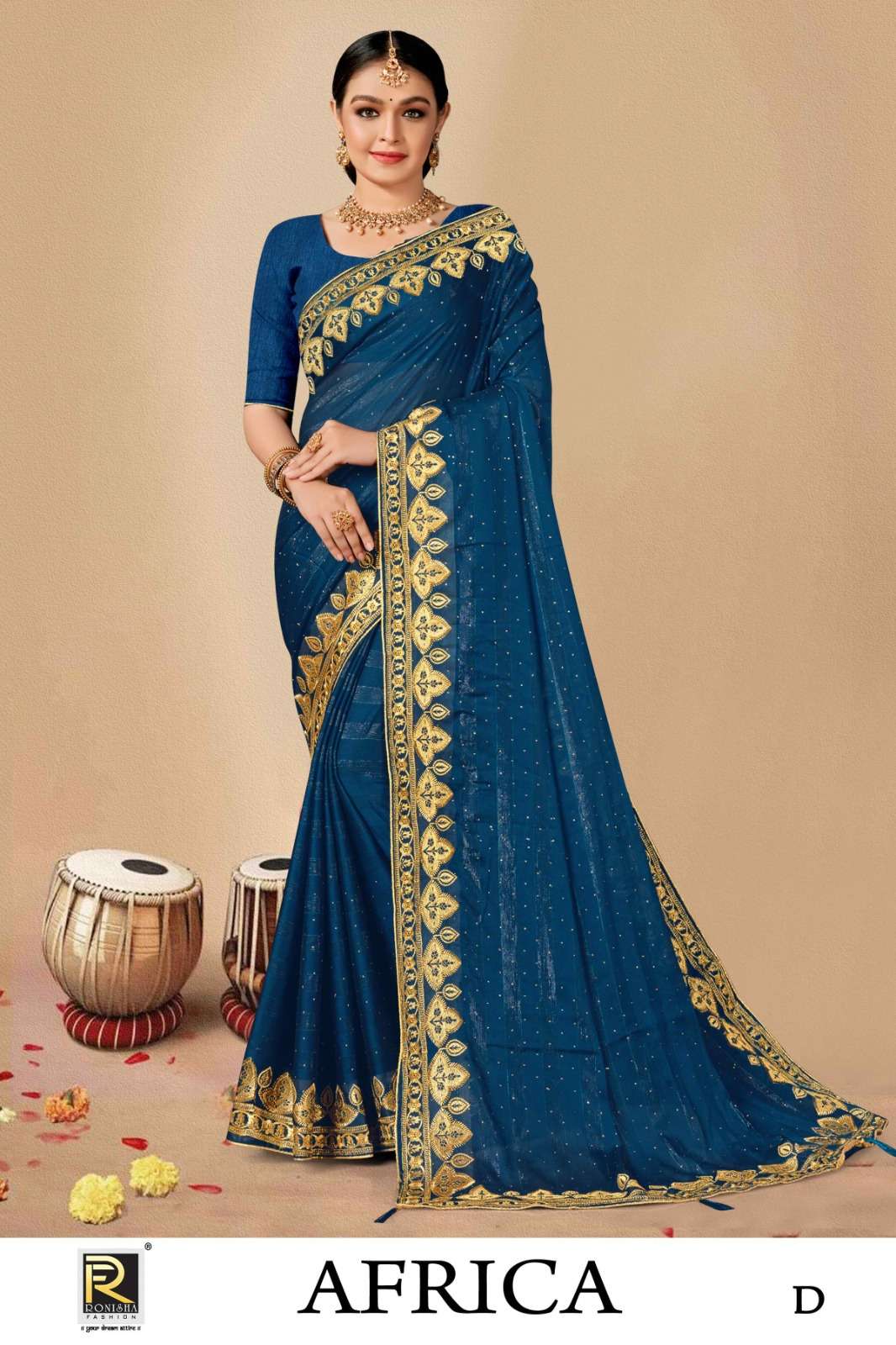 AFRICA  BY RONISHA SAREE  FANCY FABRICS SELF PETTERN WITH SIROSKI DIAMOND AND EMBROIDERY WORK SUPER HIT COLLECTION 