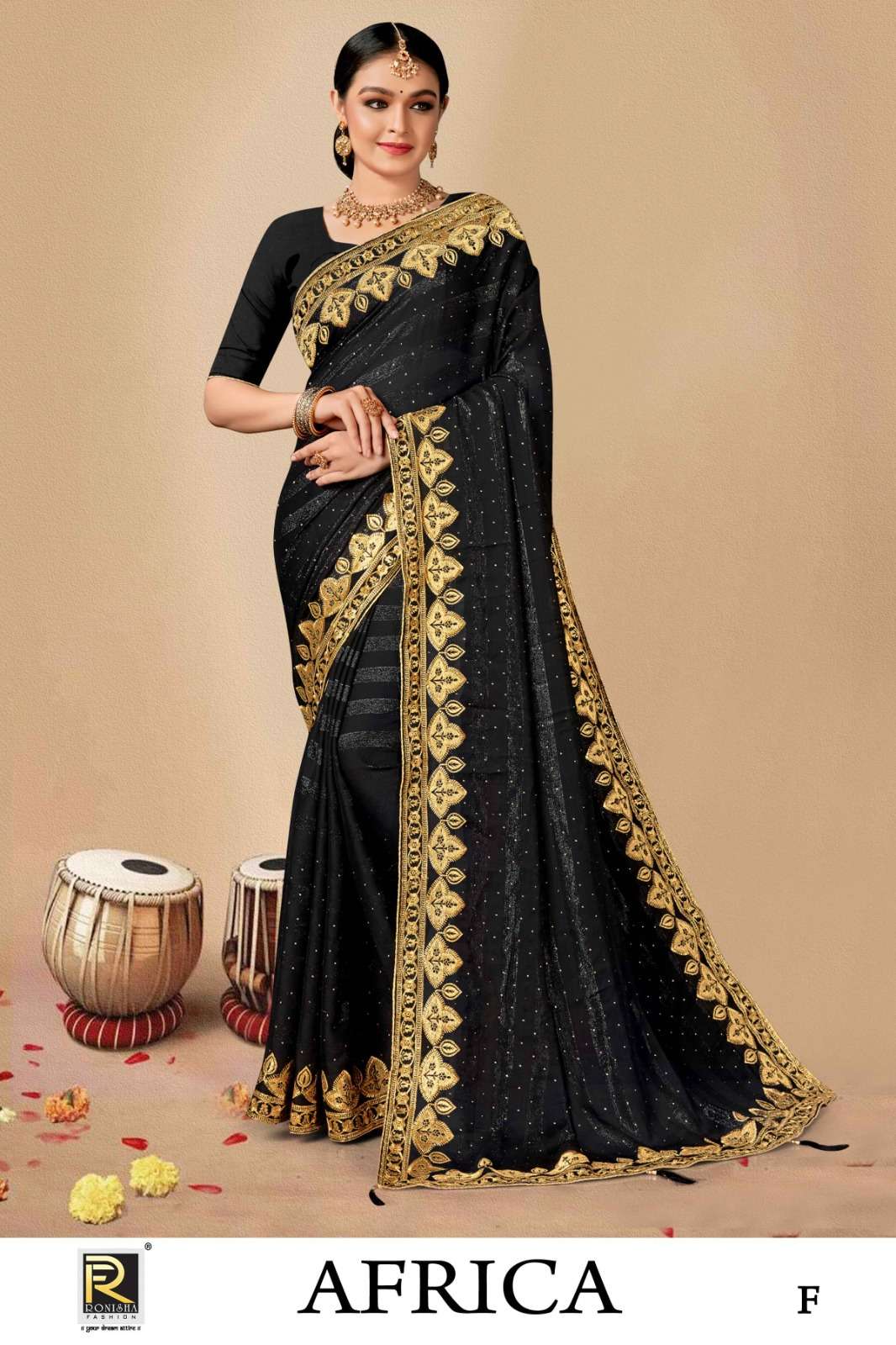 AFRICA  BY RONISHA SAREE  FANCY FABRICS SELF PETTERN WITH SIROSKI DIAMOND AND EMBROIDERY WORK SUPER HIT COLLECTION 