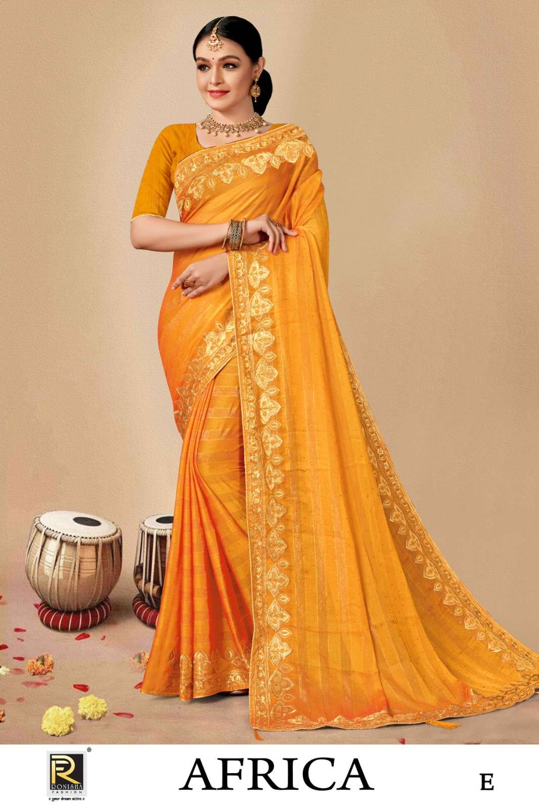 AFRICA  BY RONISHA SAREE  FANCY FABRICS SELF PETTERN WITH SIROSKI DIAMOND AND EMBROIDERY WORK SUPER HIT COLLECTION 
