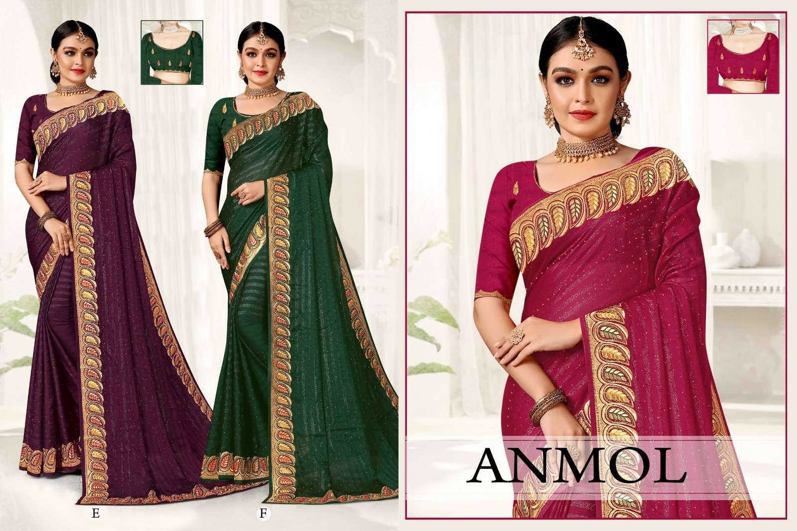 ANMOL  BY RONISHA SAREE  FANCY FABRICS SELF PETTERN WITH SIROSKI DIAMOND AND EMBROIDERY WORK SUPER HIT COLLECTION 