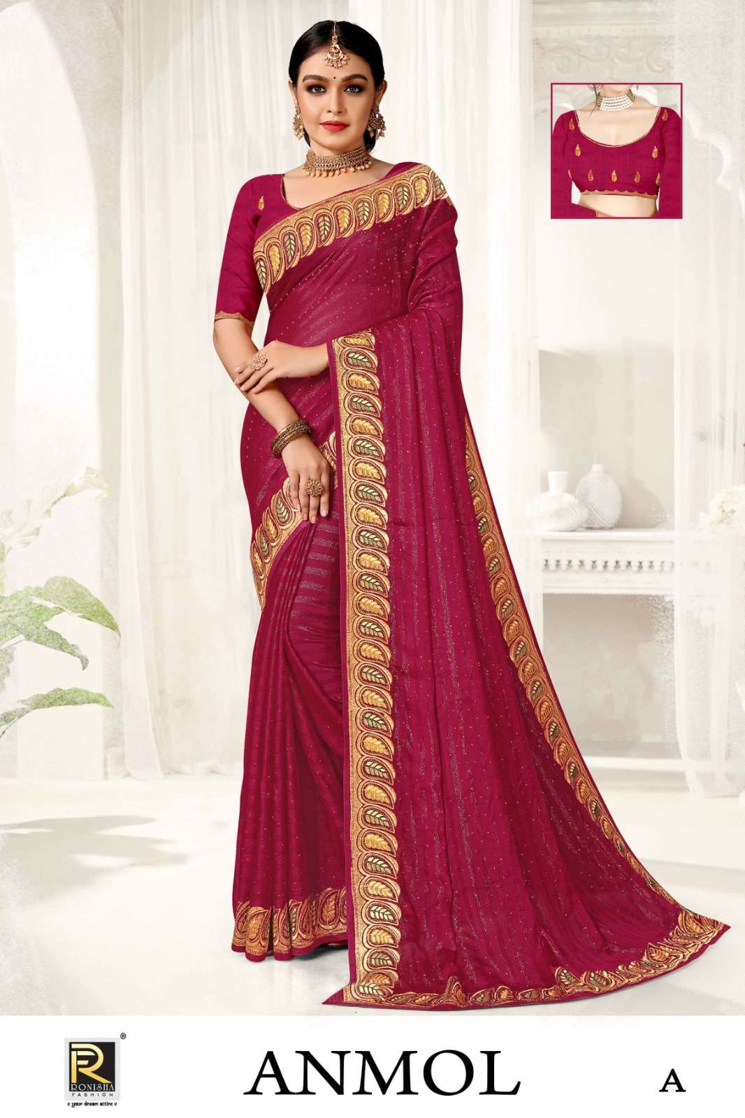 ANMOL  BY RONISHA SAREE  FANCY FABRICS SELF PETTERN WITH SIROSKI DIAMOND AND EMBROIDERY WORK SUPER HIT COLLECTION 