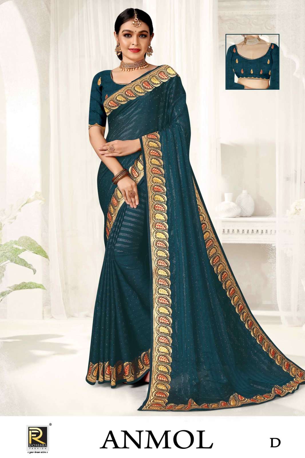 ANMOL  BY RONISHA SAREE  FANCY FABRICS SELF PETTERN WITH SIROSKI DIAMOND AND EMBROIDERY WORK SUPER HIT COLLECTION 