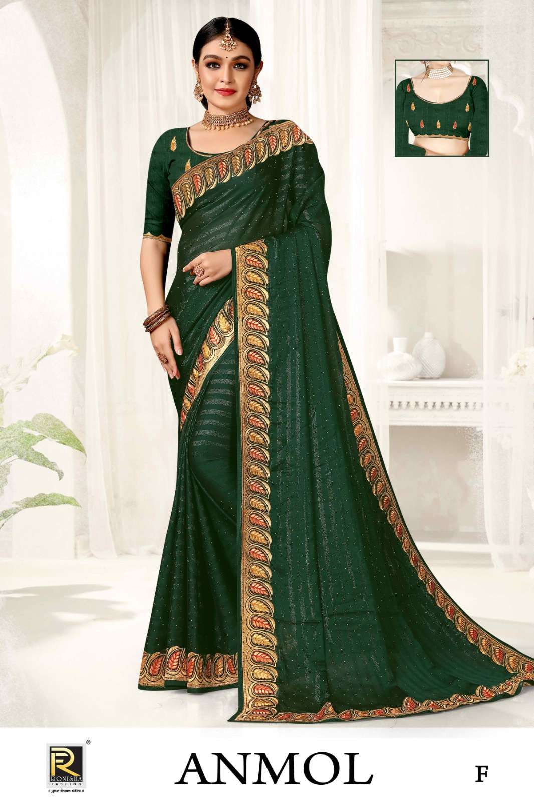 ANMOL  BY RONISHA SAREE  FANCY FABRICS SELF PETTERN WITH SIROSKI DIAMOND AND EMBROIDERY WORK SUPER HIT COLLECTION 