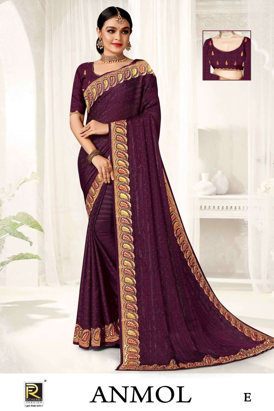 ANMOL  BY RONISHA SAREE  FANCY FABRICS SELF PETTERN WITH SIROSKI DIAMOND AND EMBROIDERY WORK SUPER HIT COLLECTION 