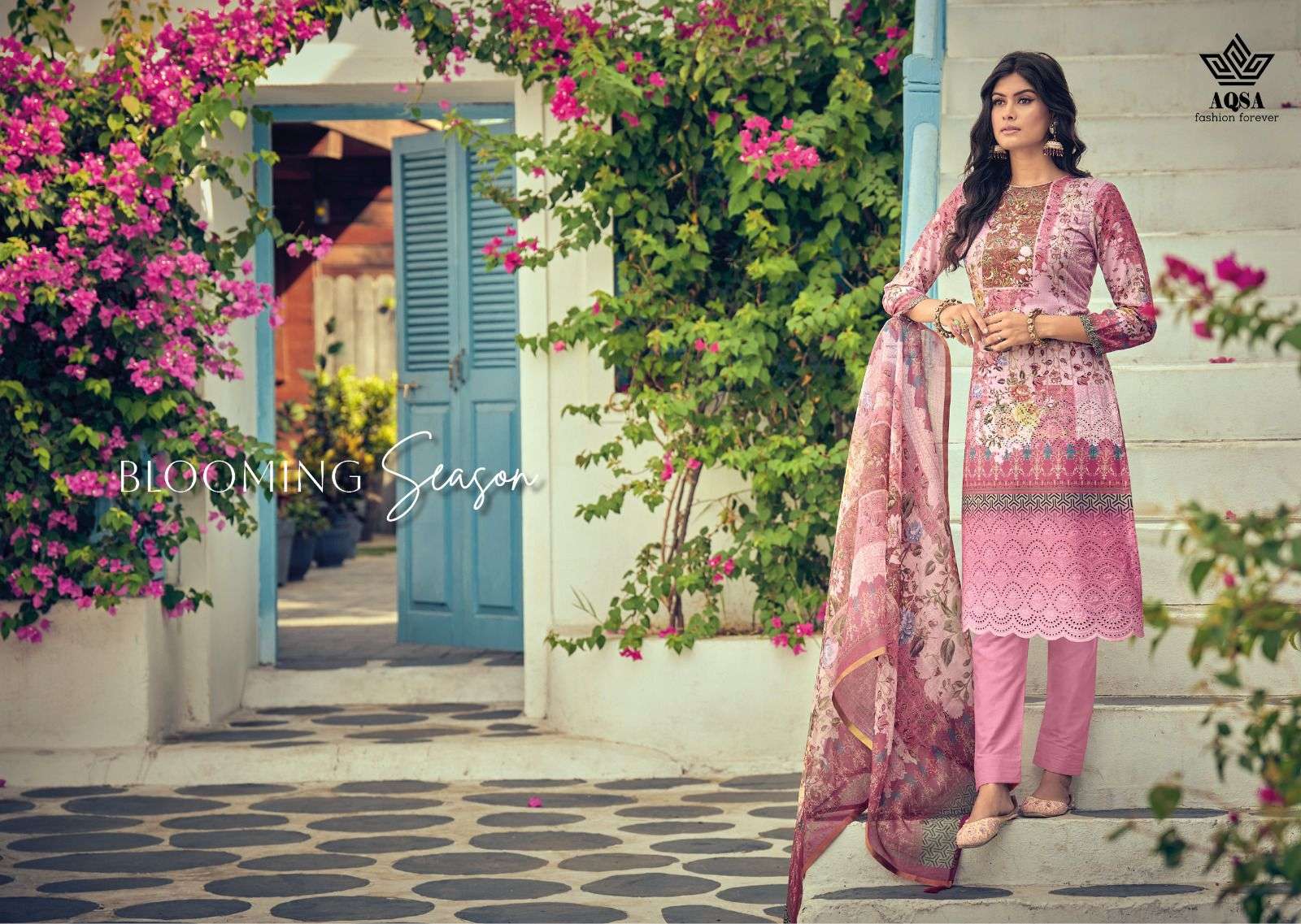 AQSA KEYA Compact cotton  borer embroidery Salwar Kameez Wholesale catalog
