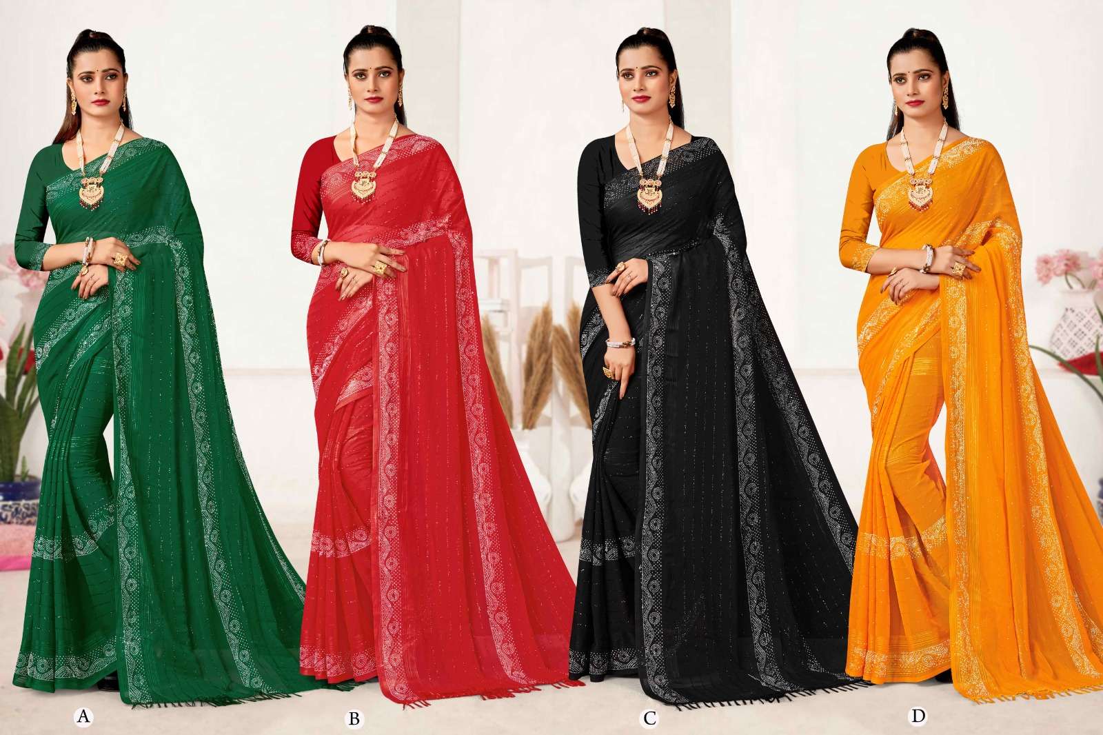 CHARMING  BY RONISHA SAREE  FANCY FABRICS SELF PETTERN WITH SIROSKI DIAMOND WORK SUPER HIT COLLECTION 