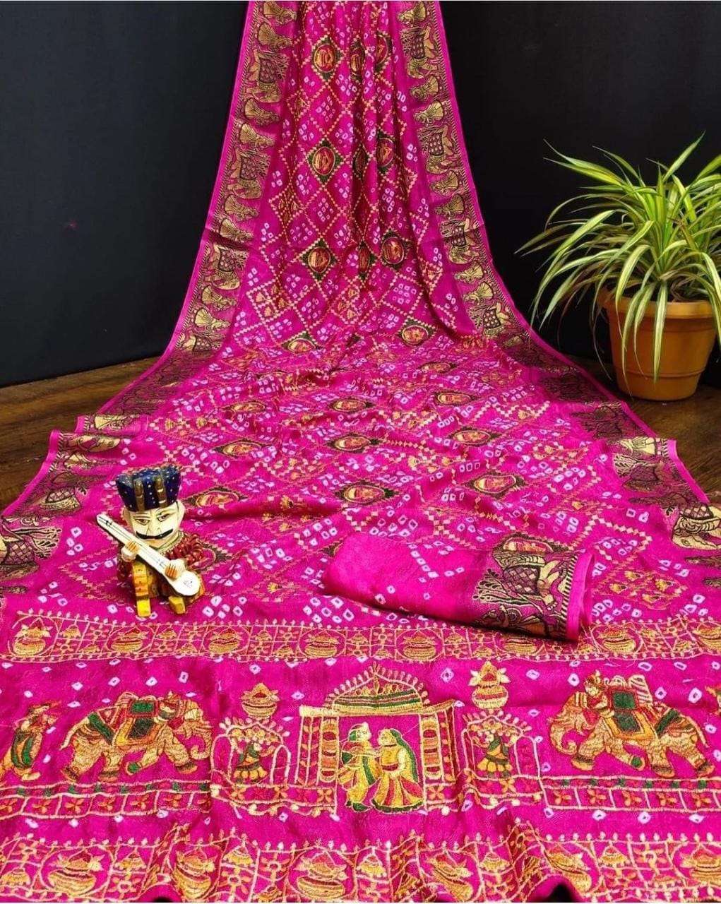 Chaya Art Silk With Zari Weaving Bandhej Saree Wholesale catalog