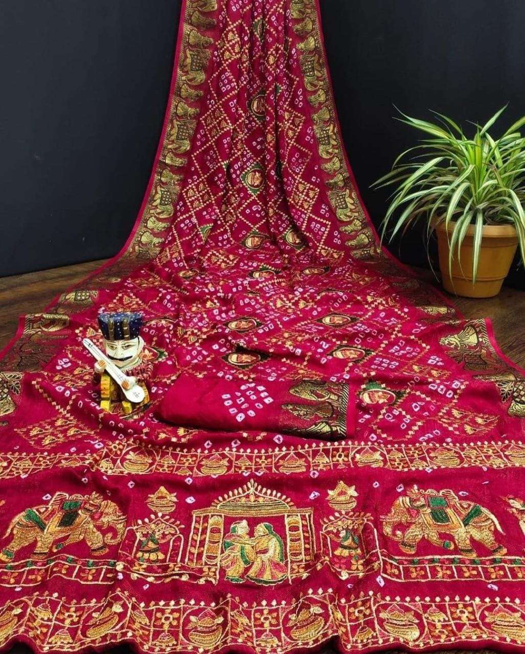 Chaya Art Silk With Zari Weaving Bandhej Saree Wholesale catalog