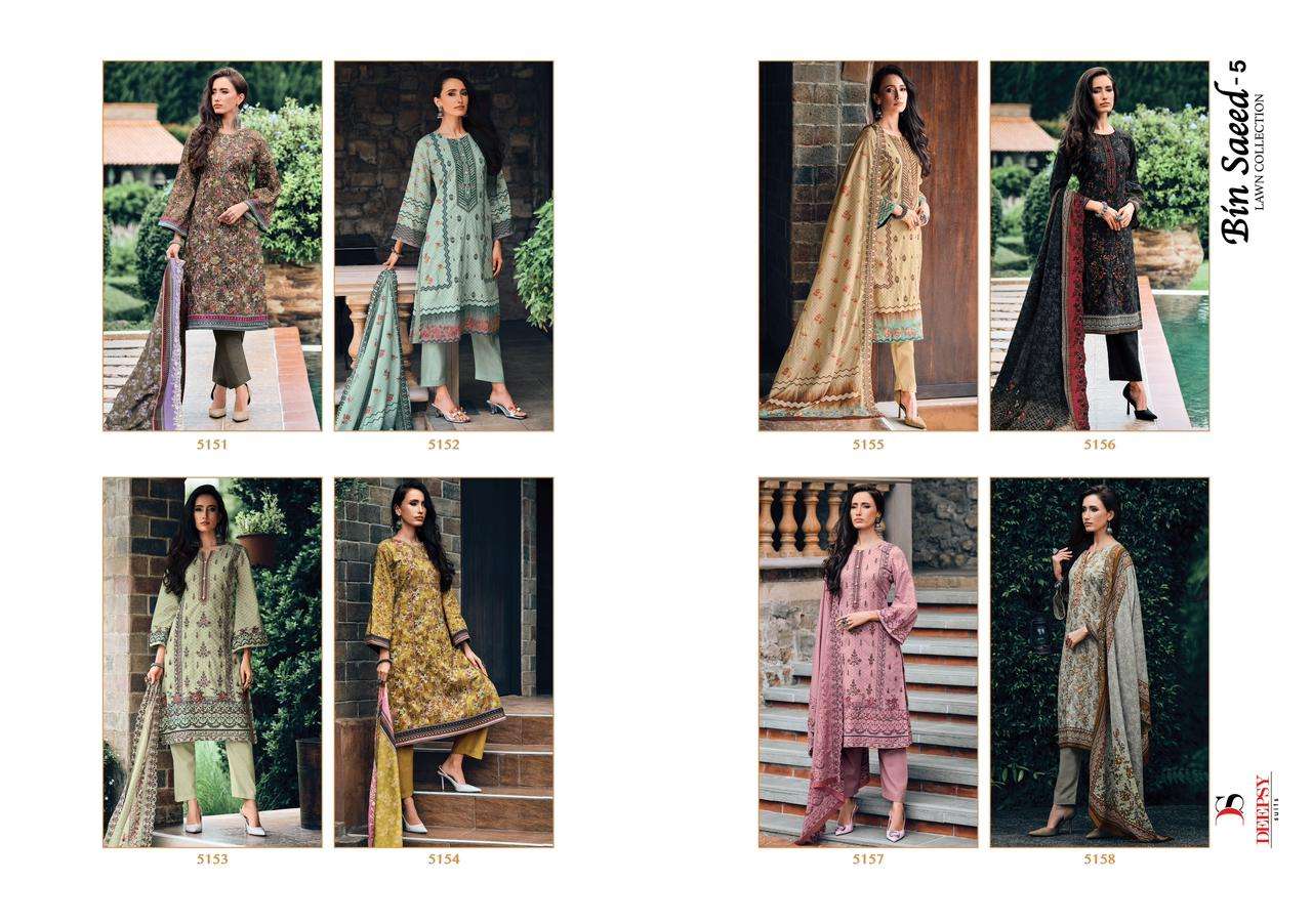Deepsy Bin Saeed 5 Lawn Collection Pakistani Salwar Kameez Wholesale catalog